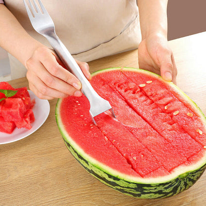 KITCH AT EASE™ Stainless Steel Watermelon Cutting Double-Head Knife and Fork