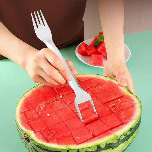 KITCH AT EASE™ Stainless Steel Watermelon Cutting Double-Head Knife and Fork