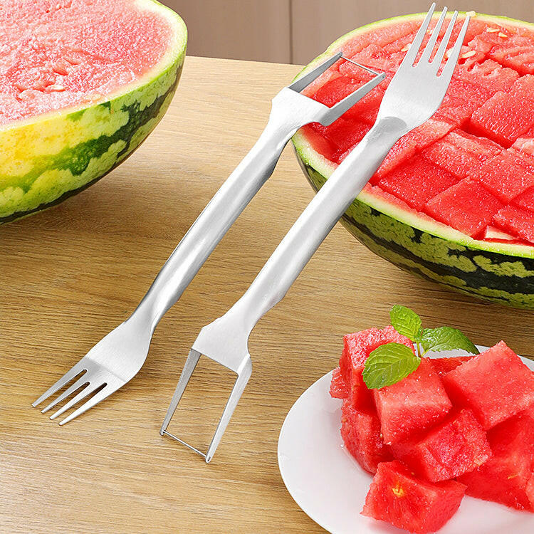 KITCH AT EASE™ Stainless Steel Watermelon Cutting Double-Head Knife and Fork